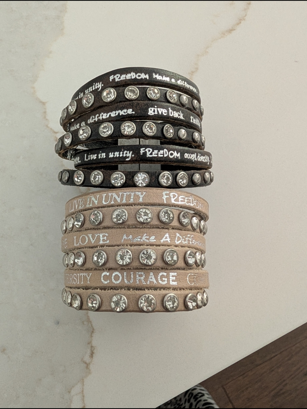 Inspirational leather wrap bracelts-Black and Taupe